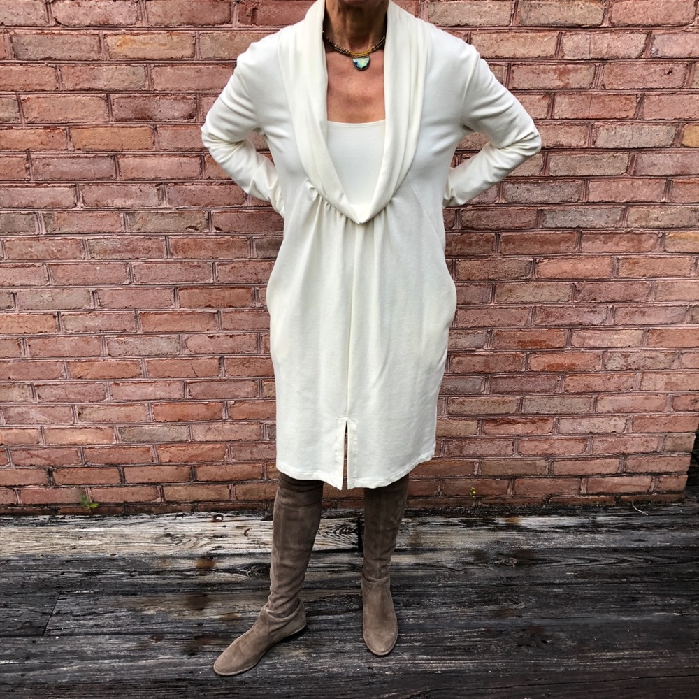 NWT winter white ecoSkin dress sz S w/ cowl neck